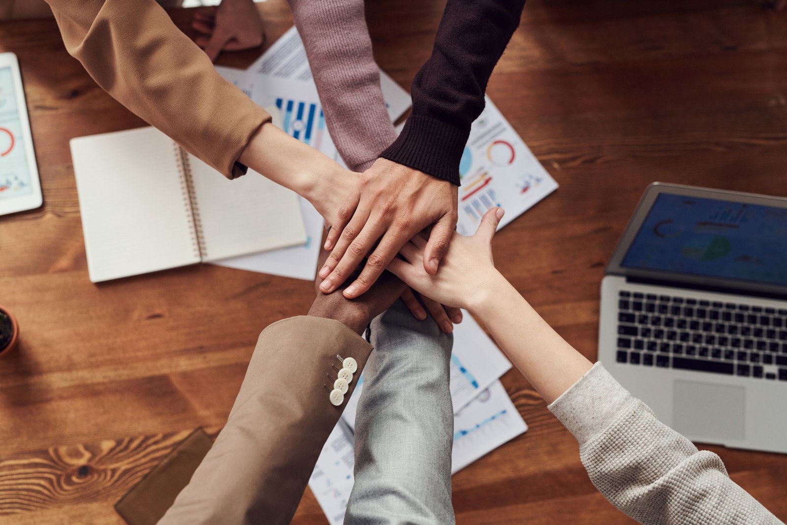 Business team bringing their hands together